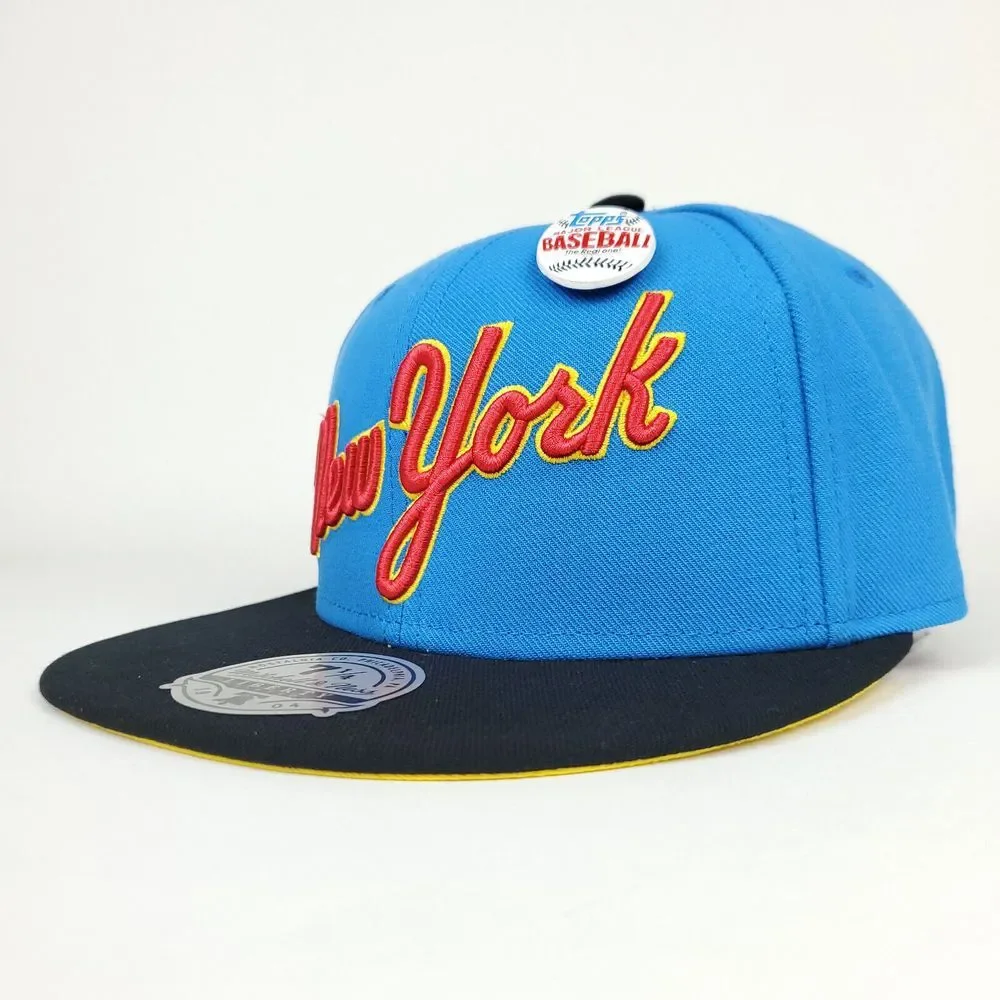 NY Yankees Mitchell & Ness MLB Fitted 7 1/4 Flatbill Hat‎ Cap 3D Logo Blue NWT